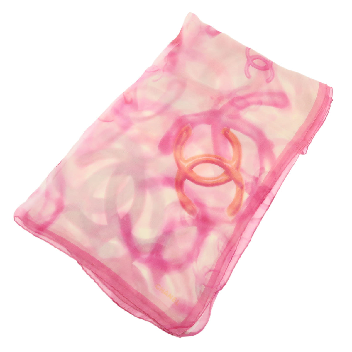 CHANEL COCO Mark Silk 100% Scarf Pink