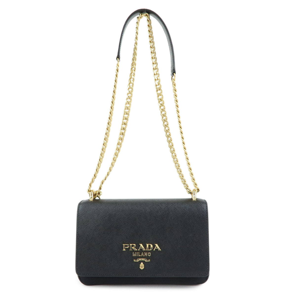 PRADA Logo Saffiano Nylon Leather Chain Shoulder Crossbody Bag Black
