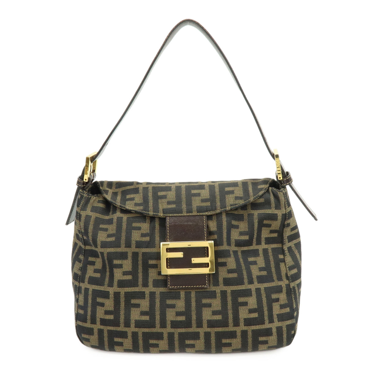 FENDI Zucca Jaquard Canvas Leather Shoulder Bag Hand Bag Brown
