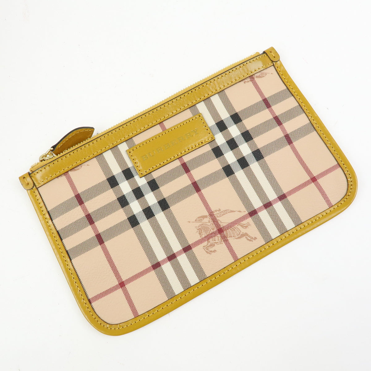 BURBERRY Haymarket Check PVC Leather Tote Bag Beige Mustard Yellow