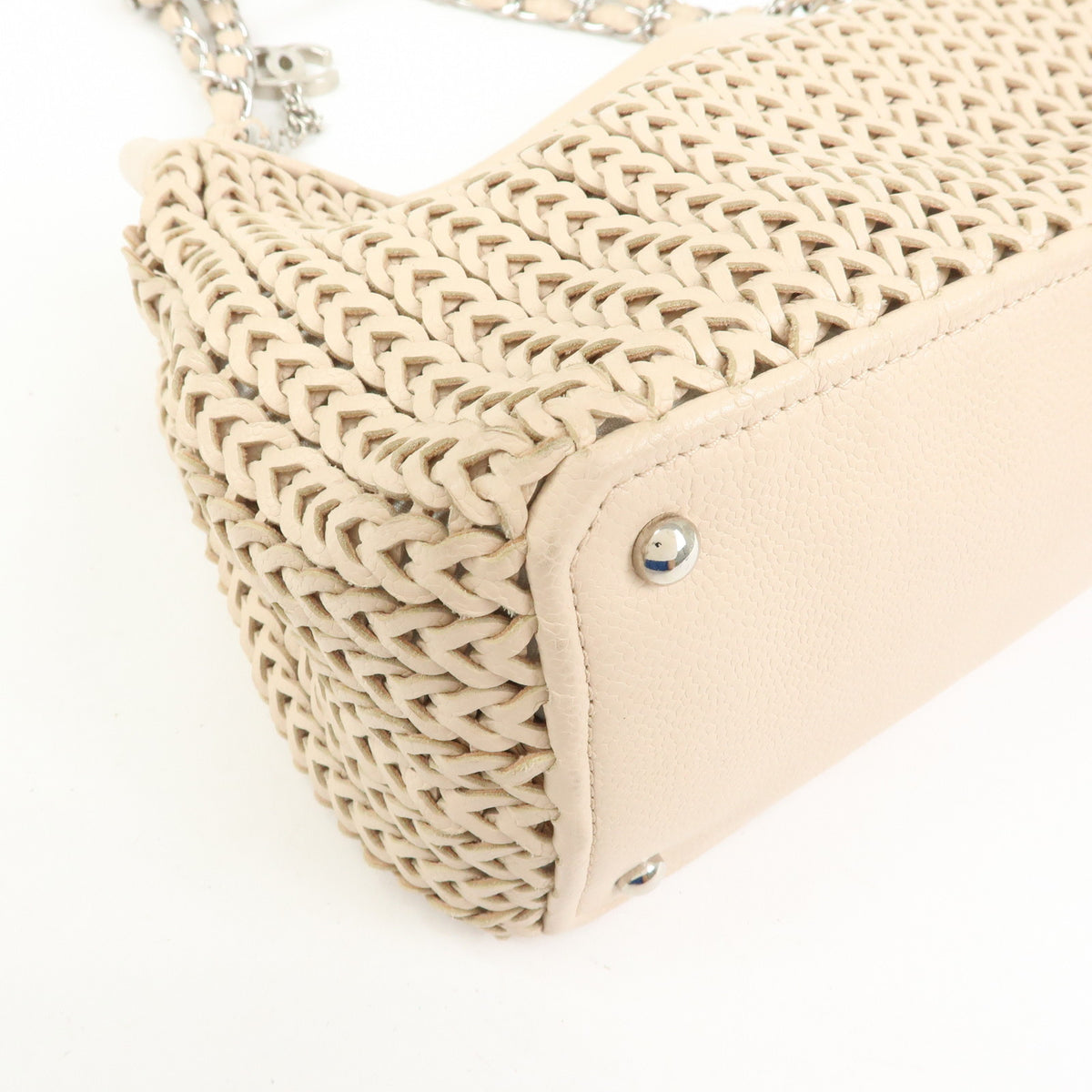 CHANEL Caviarskin Mesh CC Charm Chain Shoulder Bag Beige A28002