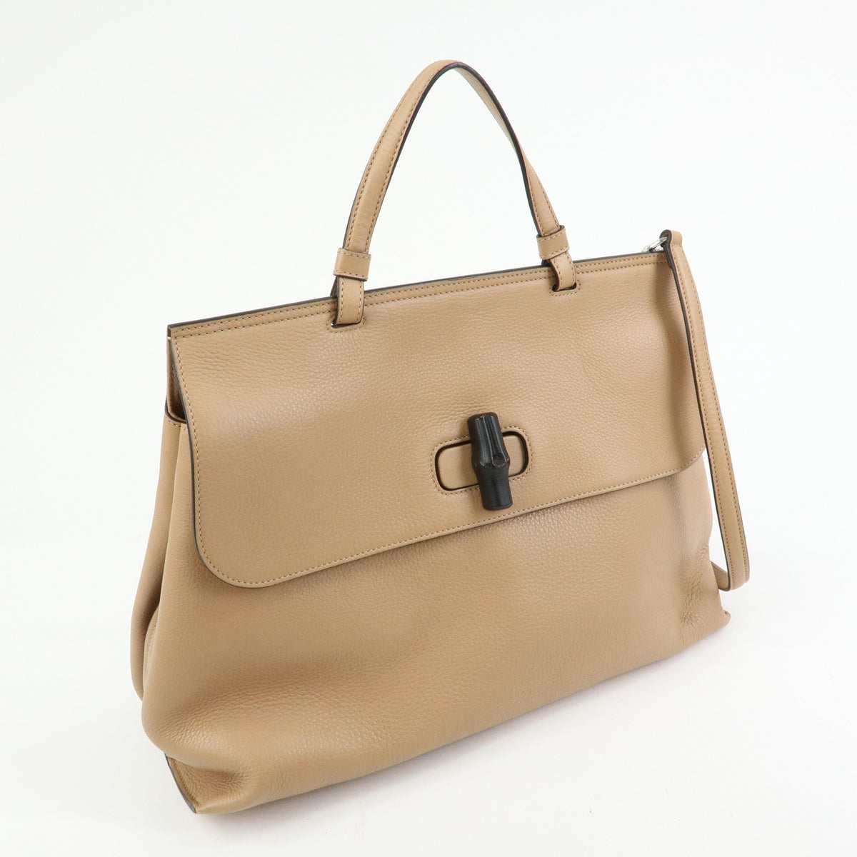 GUCCI Bamboo Daily Leather 2Way Bag Hand Bag Shoulder Bag Pink Beige