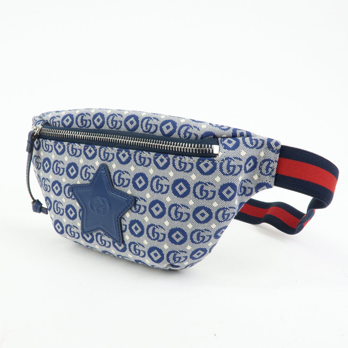 GUCCI Children's Canvas Leather Body Bag Waist Bag Blue 502095