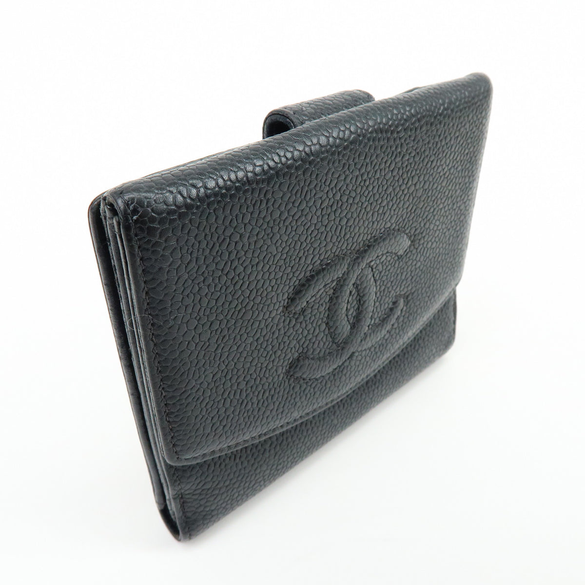 CHANEL COCO Mark Caviarskin Compact Wallet Black A13496