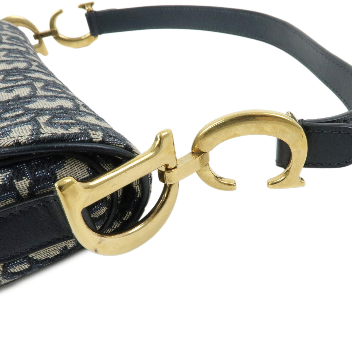 Christian Dior Saddle Oblique Jaquard Canvas Leather Shoulder Bag Navy