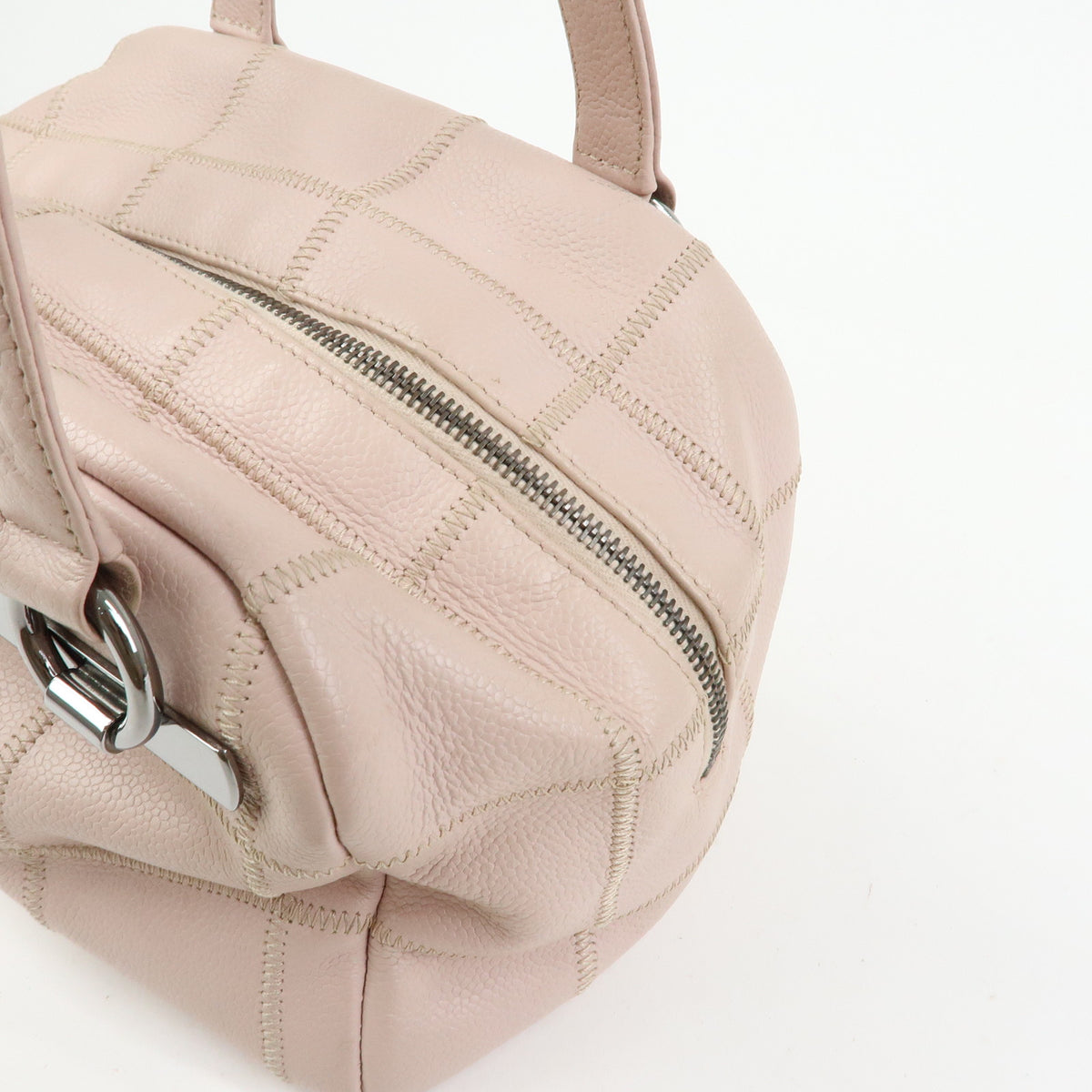 CHANEL Logo Chocolate Bar Caviarskin Shoulder Bag Hand Bag Pink