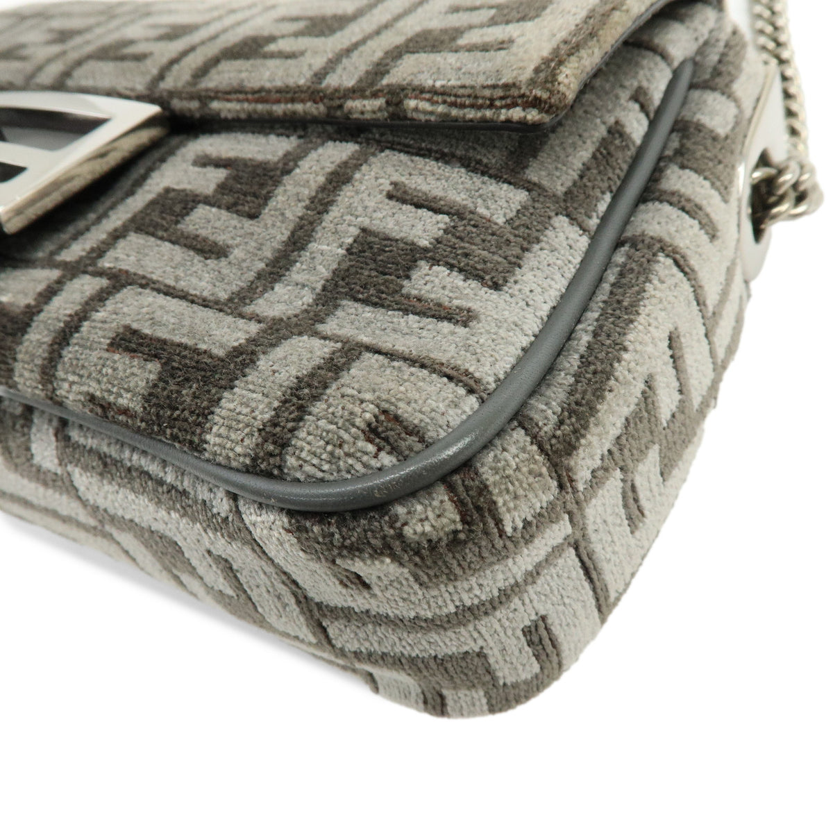 FENDI Zucca Baguette Chain Midi Viscose Shoulder Bag Gray 8BR793