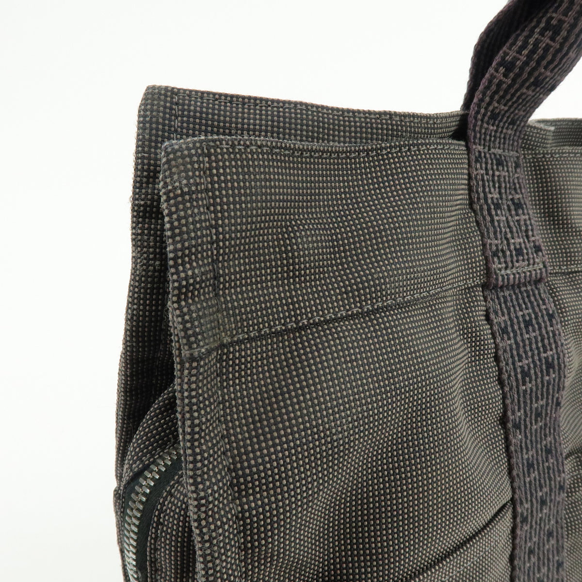 HERMES Her Line MM Canvas Hand Bag Tote Bag Gray Black