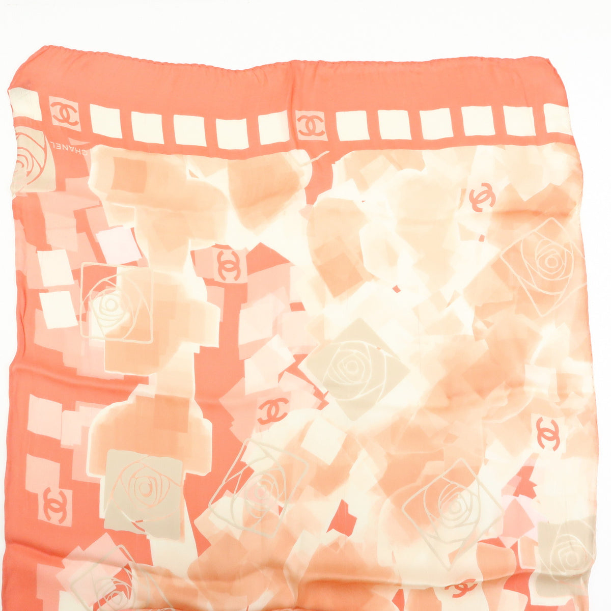 CHANEL COCO Mark Silk 100% Scarf Pink Orange White
