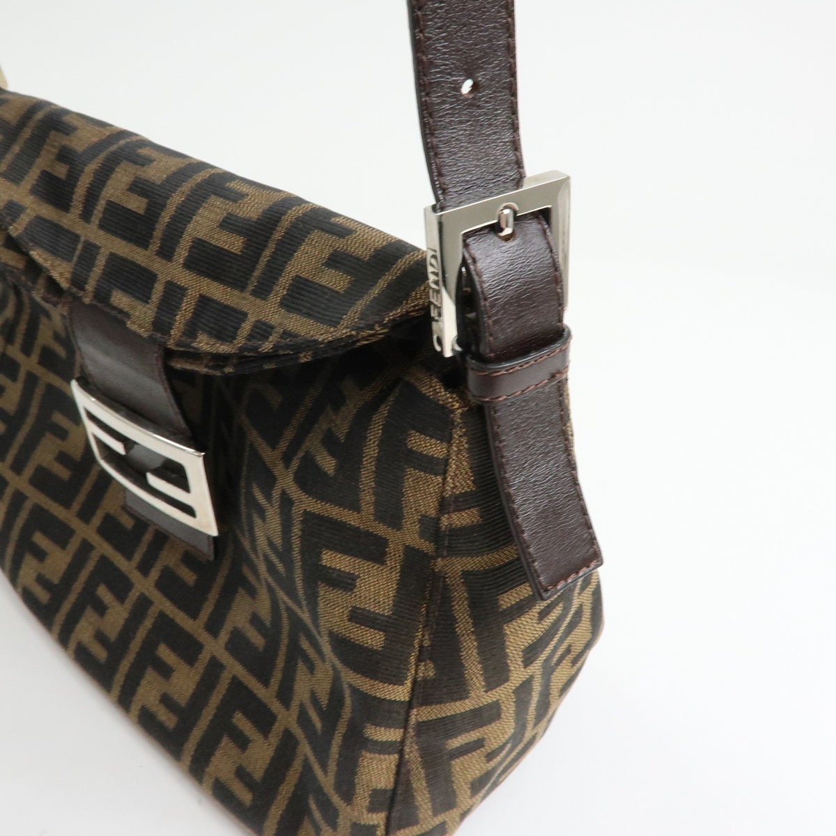 FENDI Zucca Canvas Leather Shoulder Bag Brown Black 125895