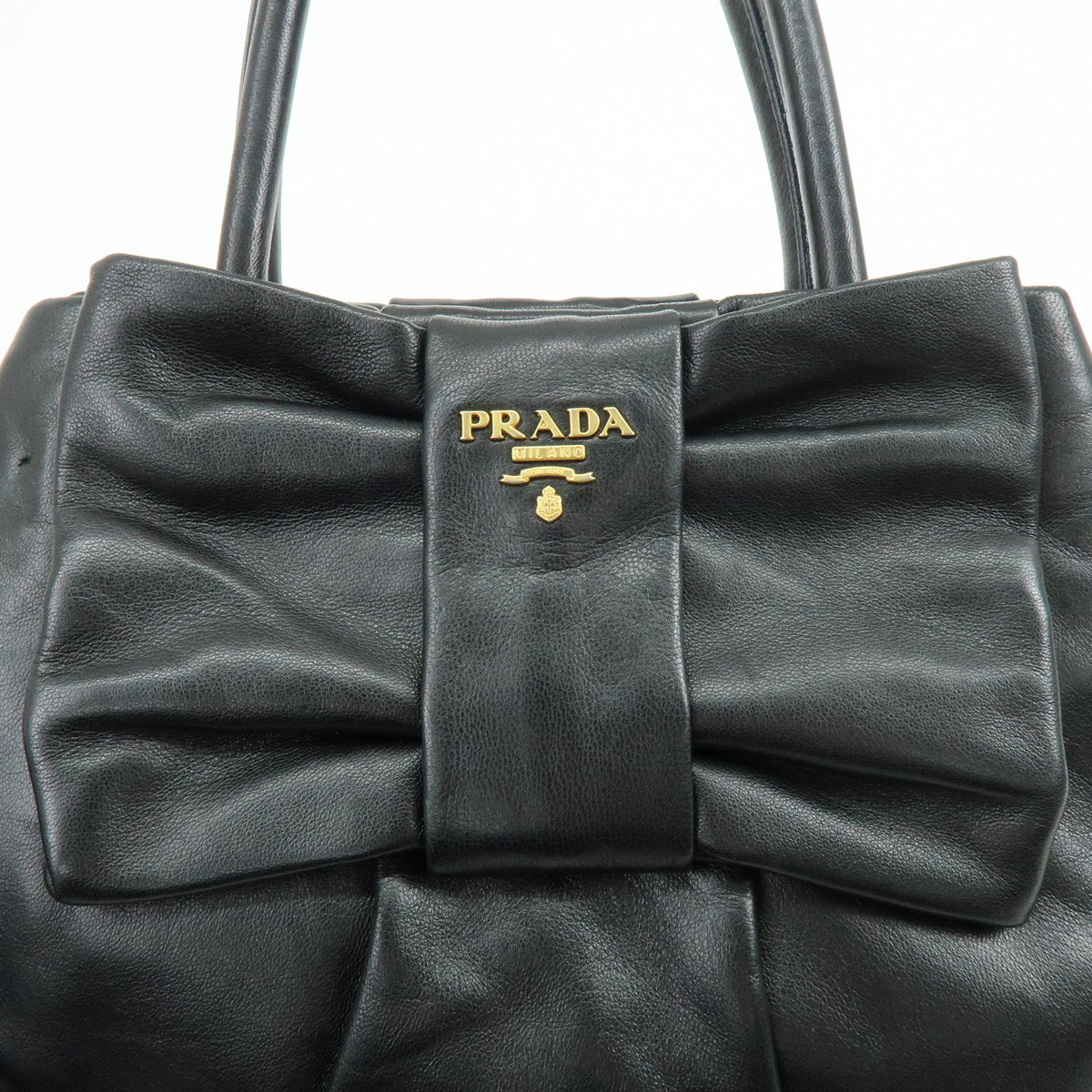 PRADA Nappa Leather Ribbon 2Way Hand Bag Tote Bag Black BN1601