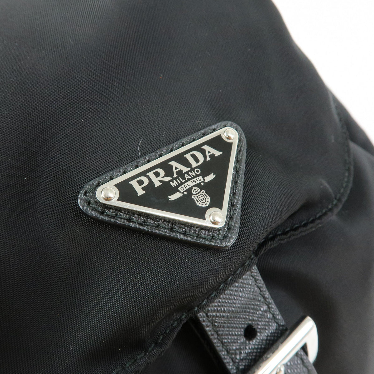 PRADA Triangle Logo Nylon Saffiano Leather Backpack Rucksack Black