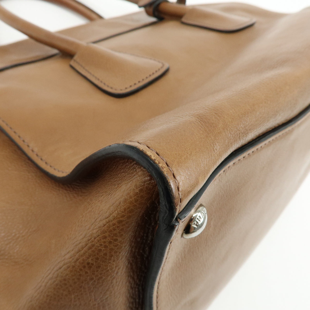 PRADA Triangle Logo Leather 2Way Bag Hand Bag Shoulder Bag Brown BN2661