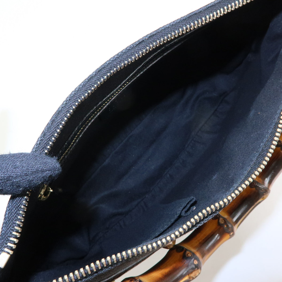 GUCCI Bamboo GG Canvas Leather Hand Bag Black 137378
