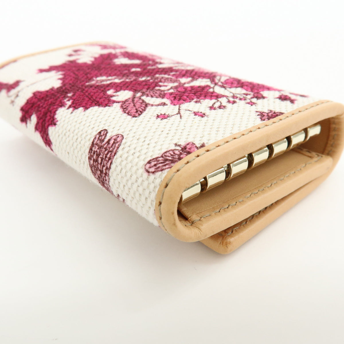GUCCI Flora Canvas Leather 6 Ring Key Case Flower White Pink 127048