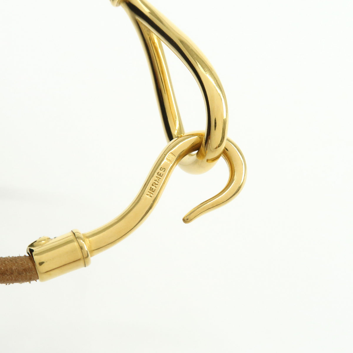 HERMES Jumbo Choker Leather Bracelet Brown Gold