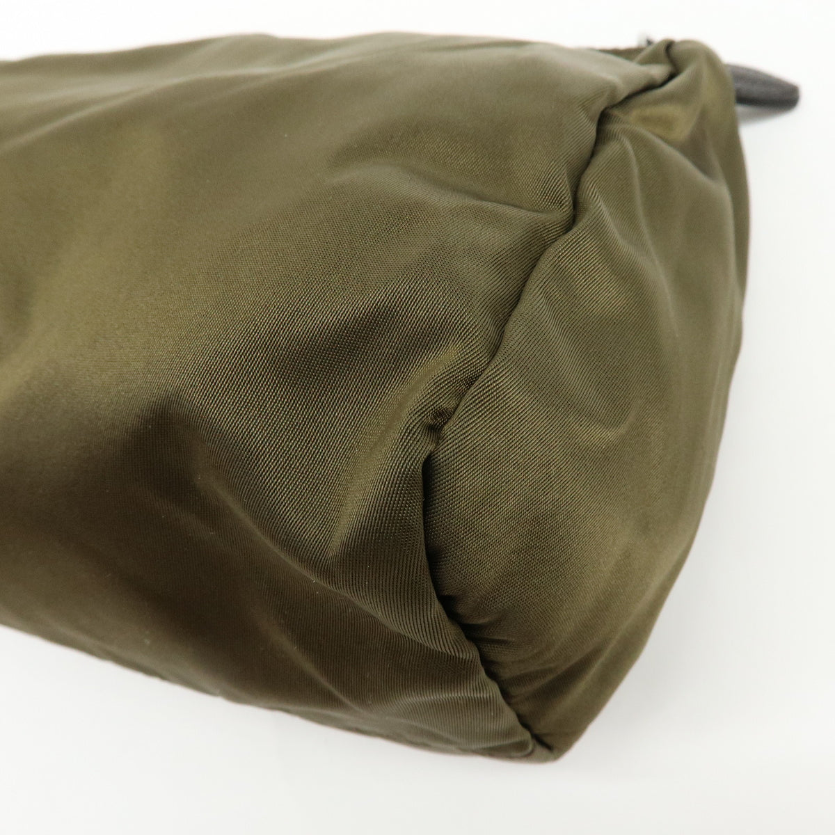 PRADA Triangle Logo Nylon Cosmetic Pouch Makeup Case Khaki Brown 1NA012