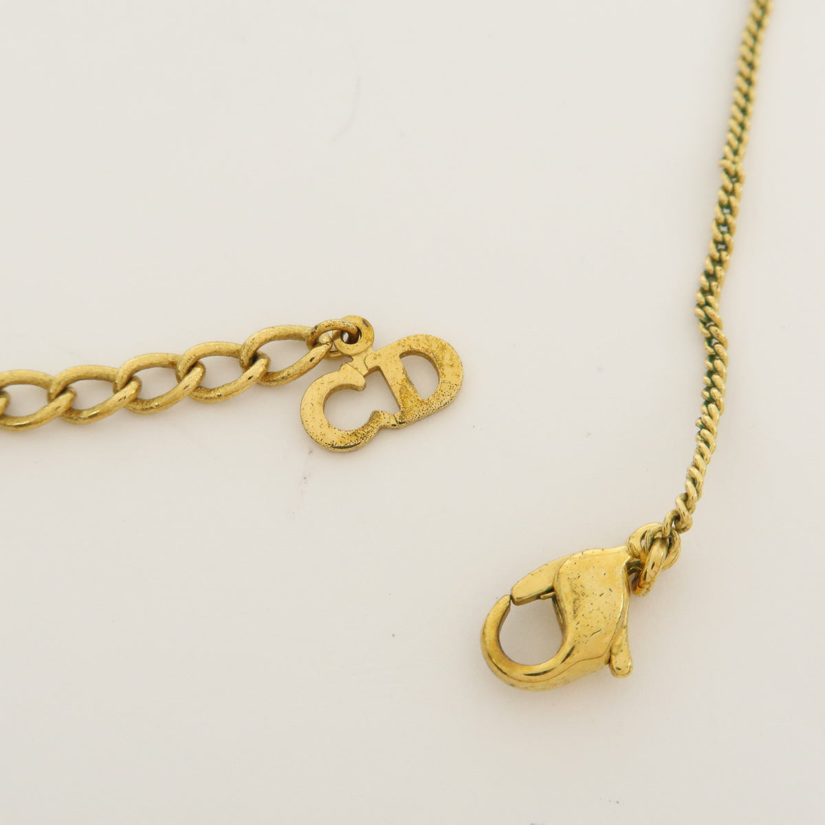 Christian Dior Logo Circle Pendant Metal Necklace Gold