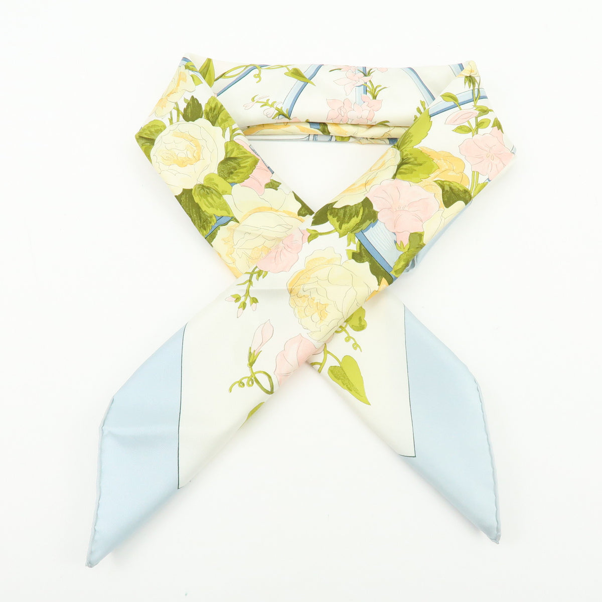 HERMES Carre 90 Silk 100% Scarf ROMANTIQUE Light Blue Light Green Pink