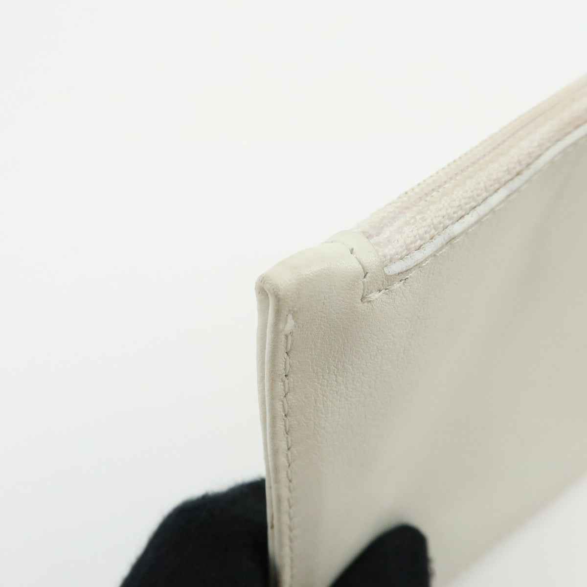 CHANEL COCO Mark Leather Cosmetic Pouch Flat Pouch White