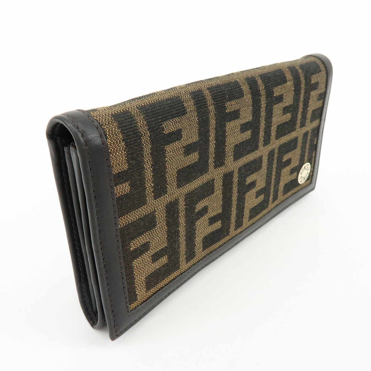 FENDI Zucca Jacquard Canvas Leather Bi-fold Long Wallet Brown 8M0000