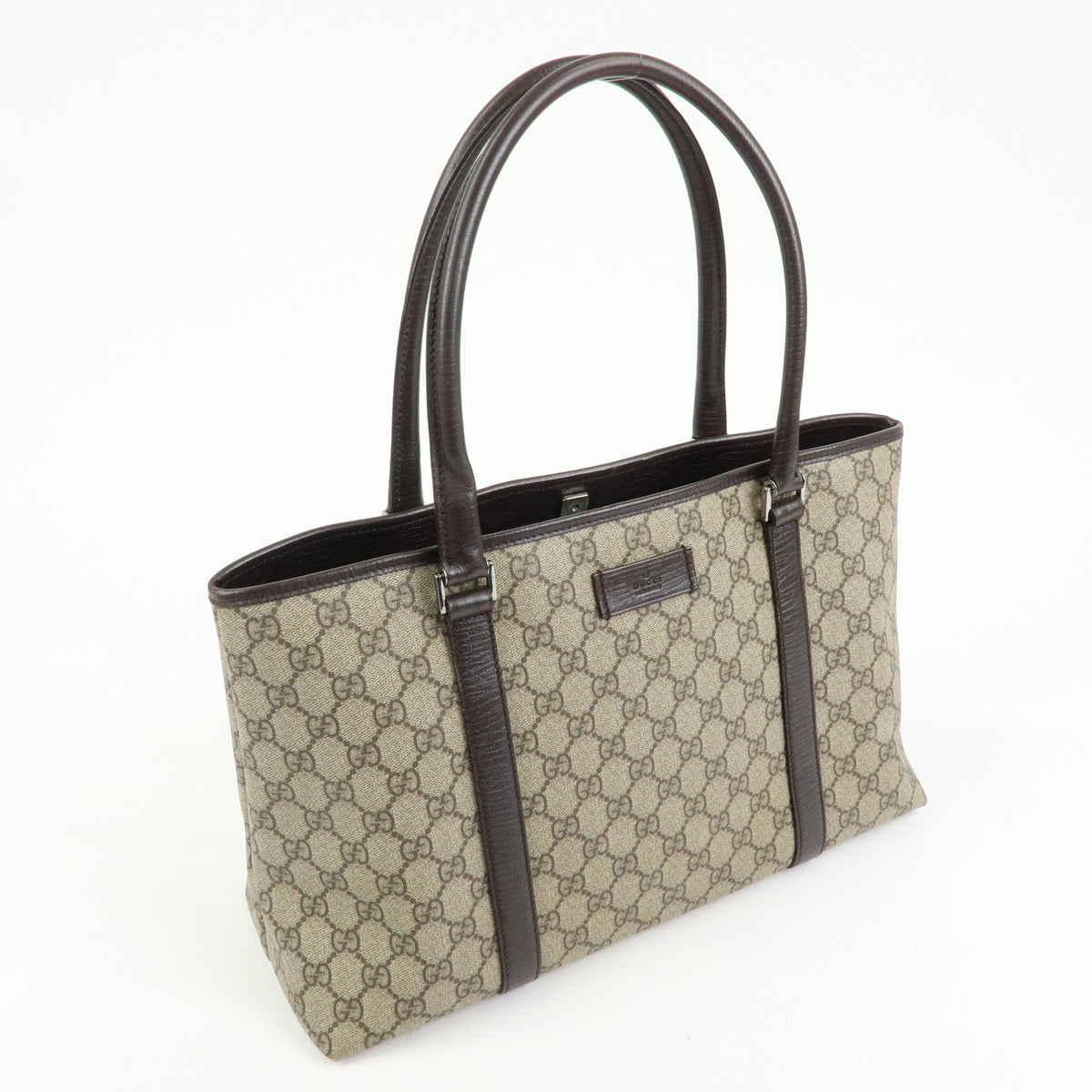 GUCCI GG Supreme Leather Tote Bag Shoulder Bag Beige Brown 114595