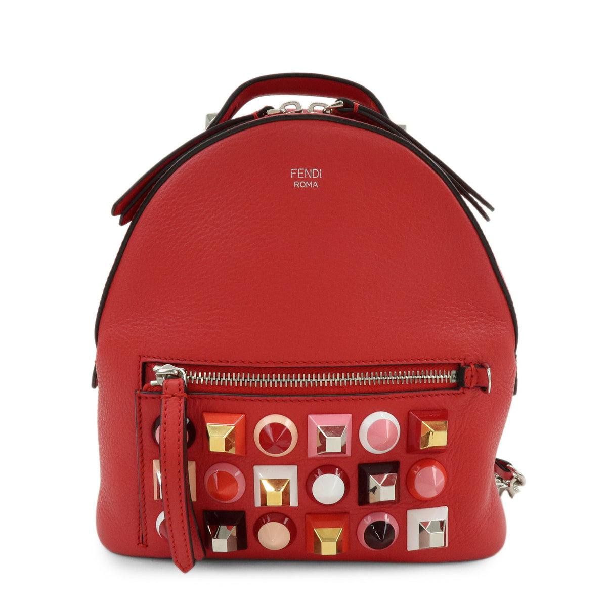 FENDI By the way Leather Mini Backpack Rucksack Studs Red 8BZ038