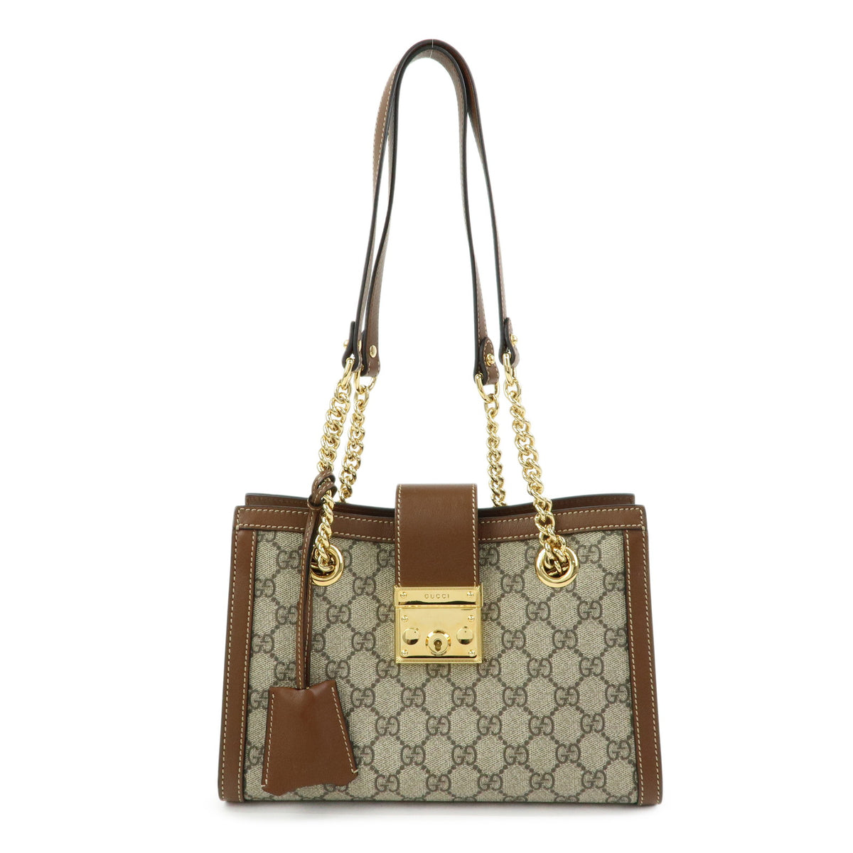 GUCCI Padlock GG Supreme Leather Chain Shoulder Bag Brown 498156