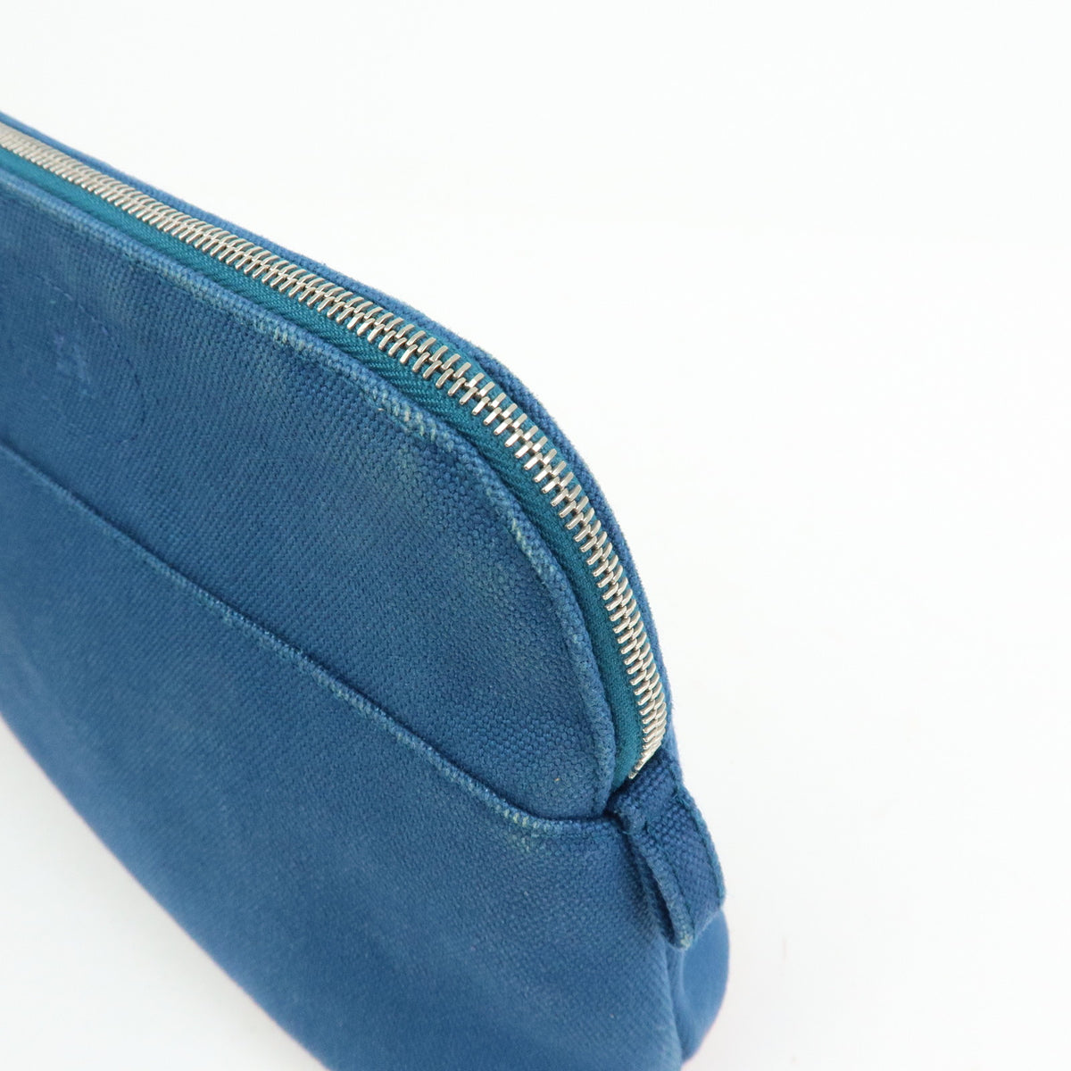 HERMES Bolide Mini Cotton Leather Cosmetic Pouch Blue