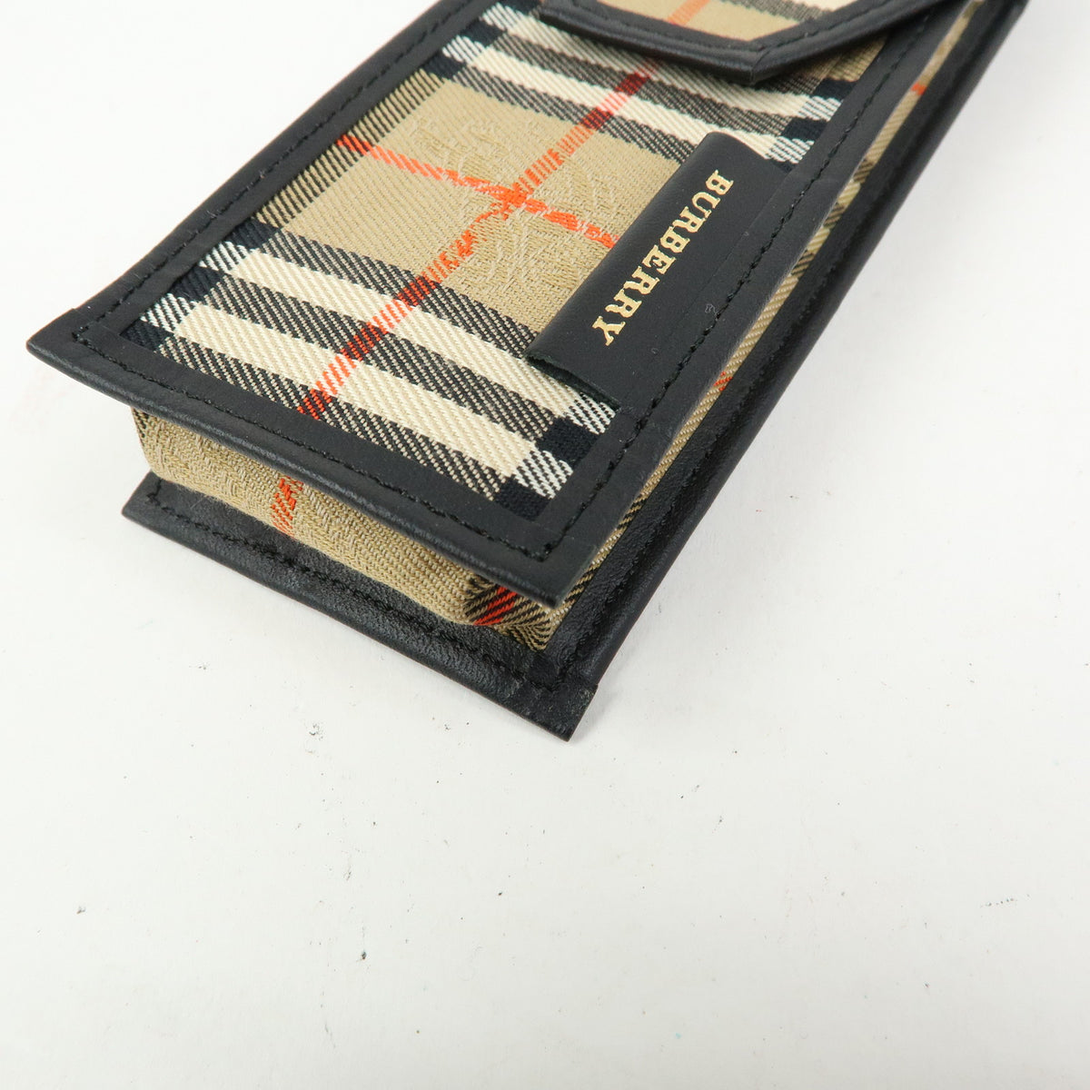 BURBERRY Nova Plaid Canvas Leather Pencil Case Pen Sleeve Beige