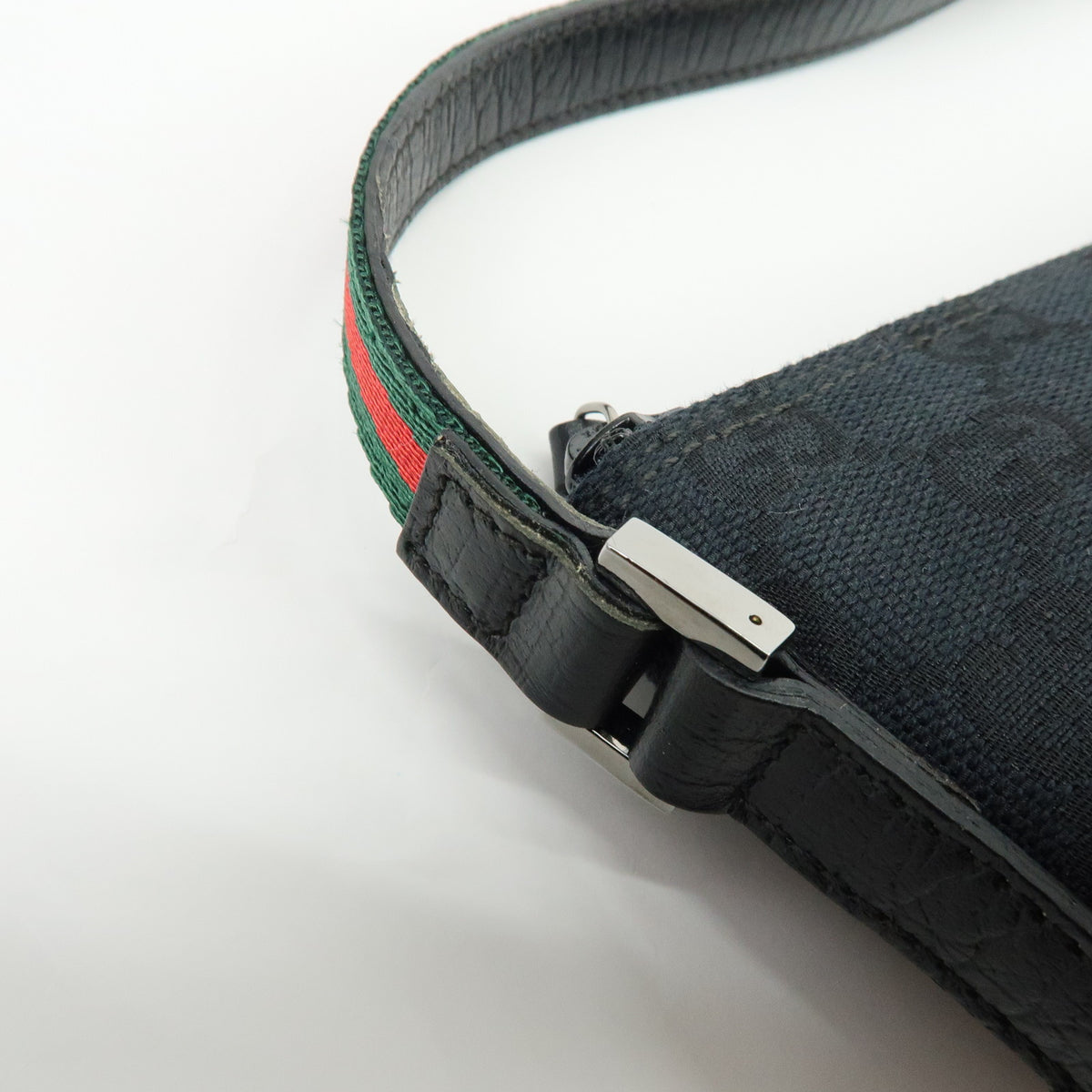 GUCCI Boat Bag Sherry GG Canvas Leather Hand Bag Pouch Black 141809