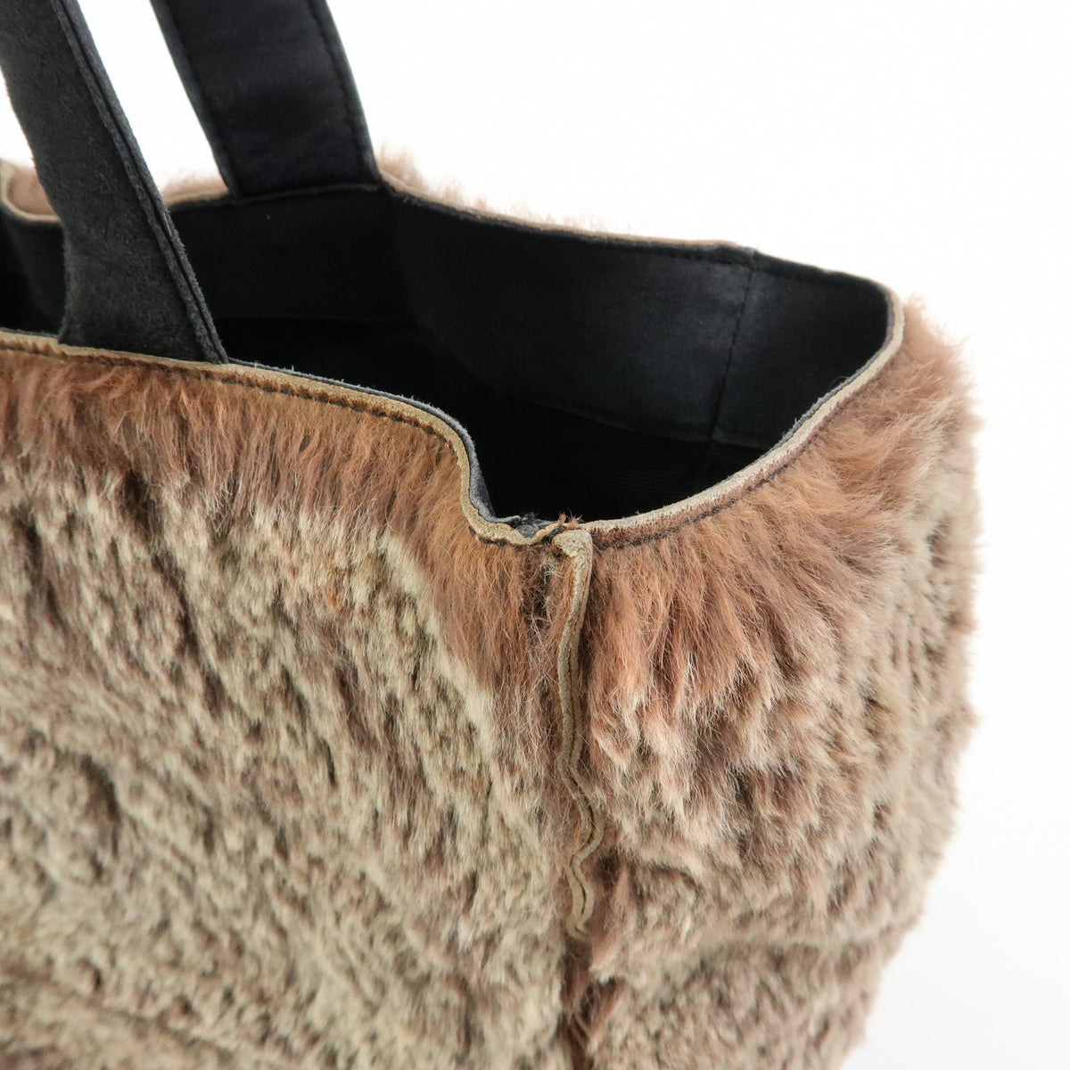 CHANEL COCO Mark Lapin Suede Fur Hand Bag Tote Bag Brown
