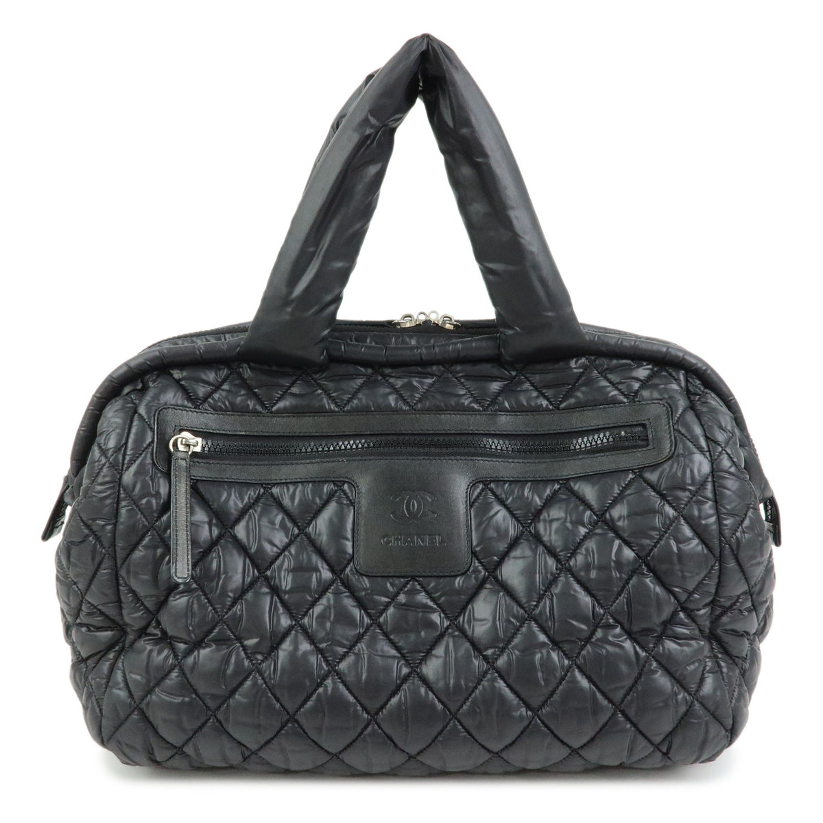CHANEL COCO COCOON Nylon Leather Boston Bag Hand Bag Black A47205