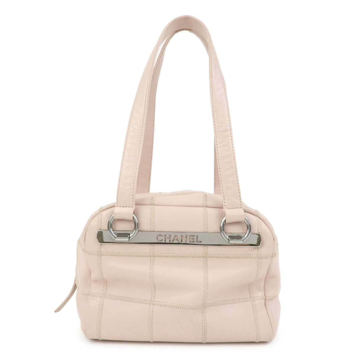 CHANEL Logo Chocolate Bar Caviarskin Shoulder Bag Hand Bag Pink