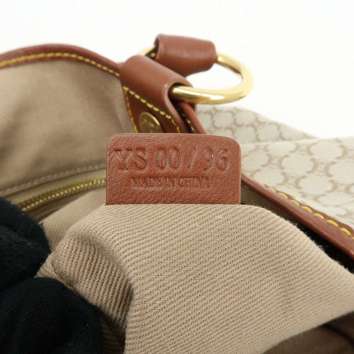 CELINE Macadam Canvas Leather Tote Bag Hand Bag Beige Brown