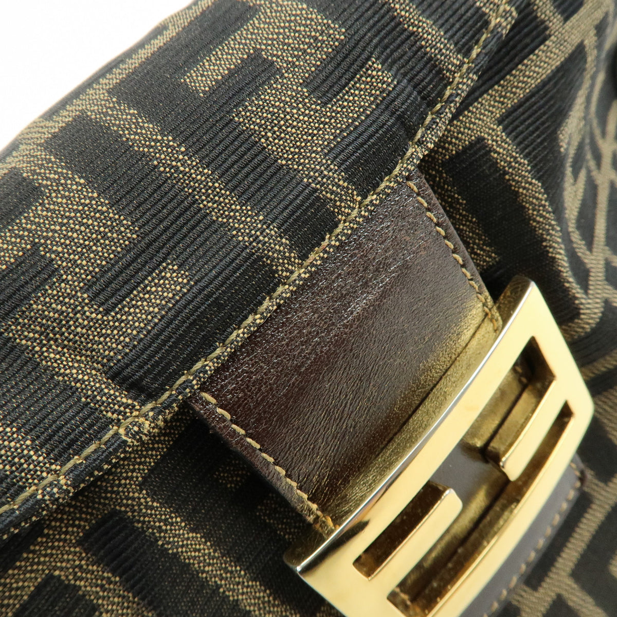 FENDI Zucca Jaquard Canvas Leather Shoulder Bag Hand Bag Brown