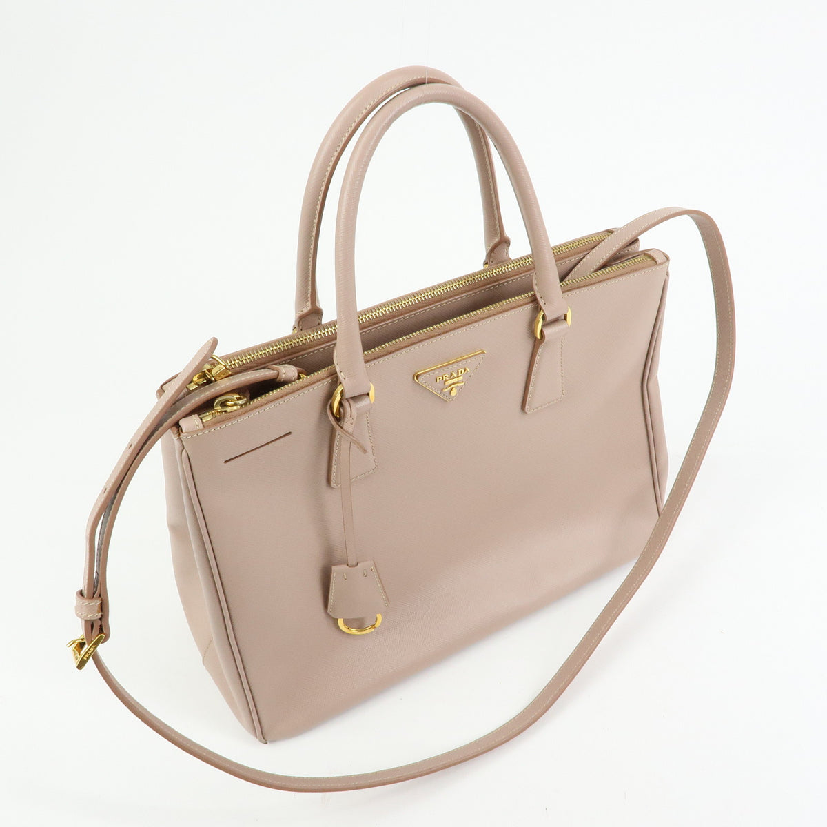 PRADA Triagnle Logo Galleria Saffiano Leather 2WAY Hand Bag Pink BN2274