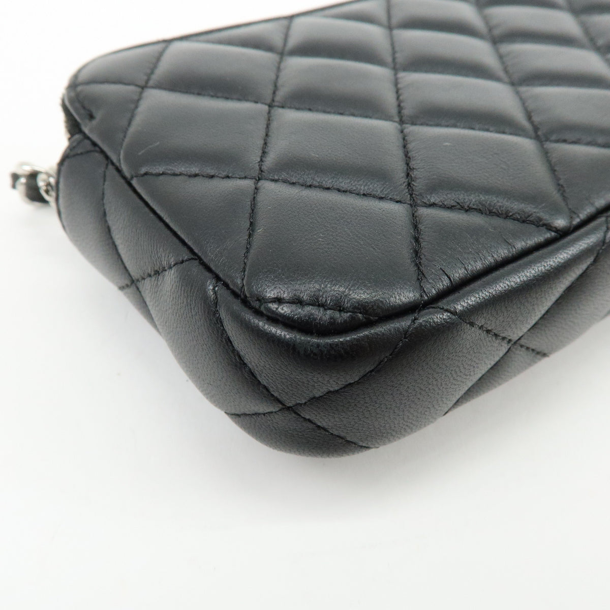 CHANEL COCO Mark Matelasse Lamb Skin Chain Shoulder Bag Black Silver
