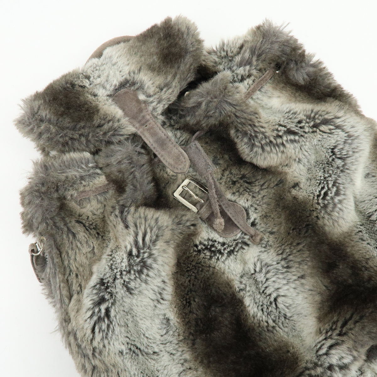FENDI Zucca Mink like Fur Suede Backpack Rucksuck Gray
