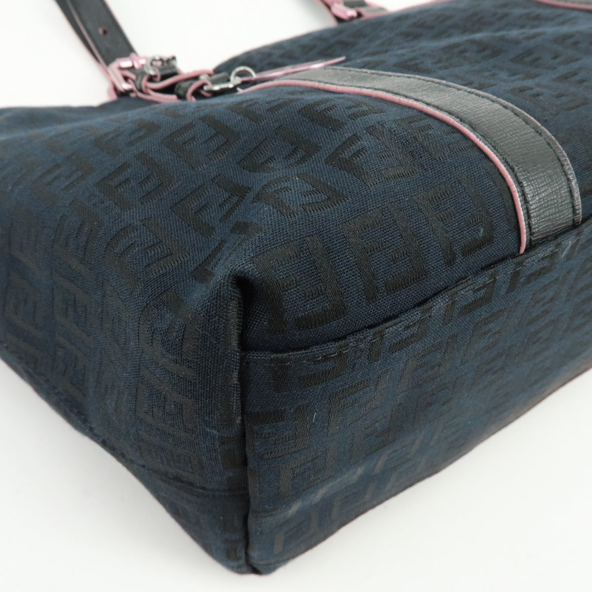 FENDI Zucchino Canvas Leather Tote Bag Shoulder Bag Black 8BH215
