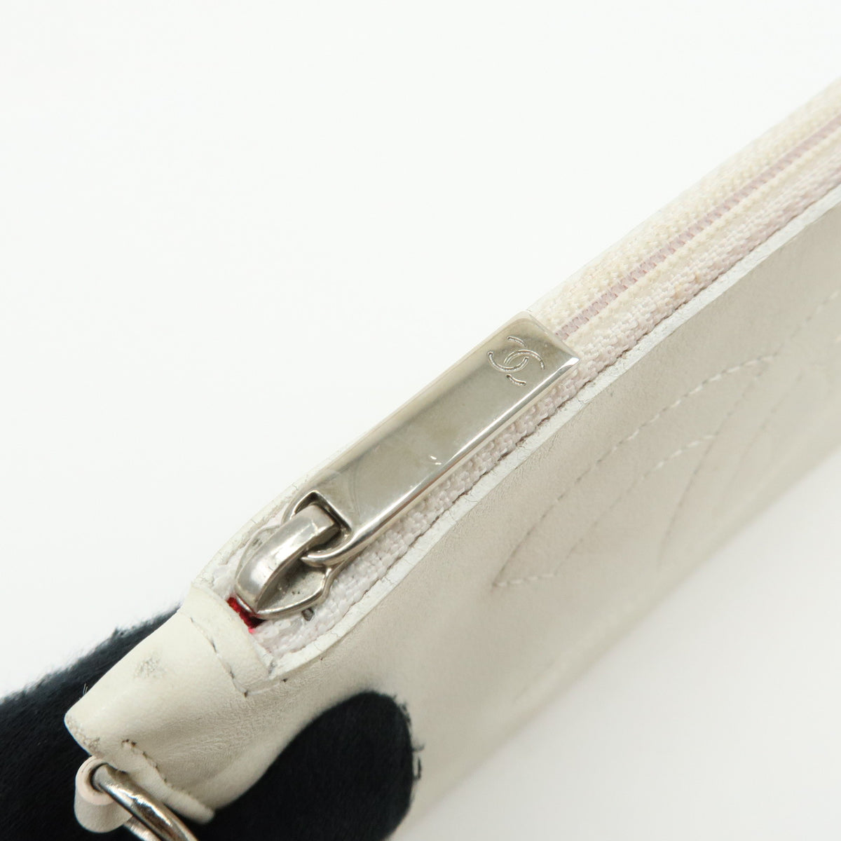 CHANEL COCO Mark Leather Cosmetic Pouch Flat Pouch White