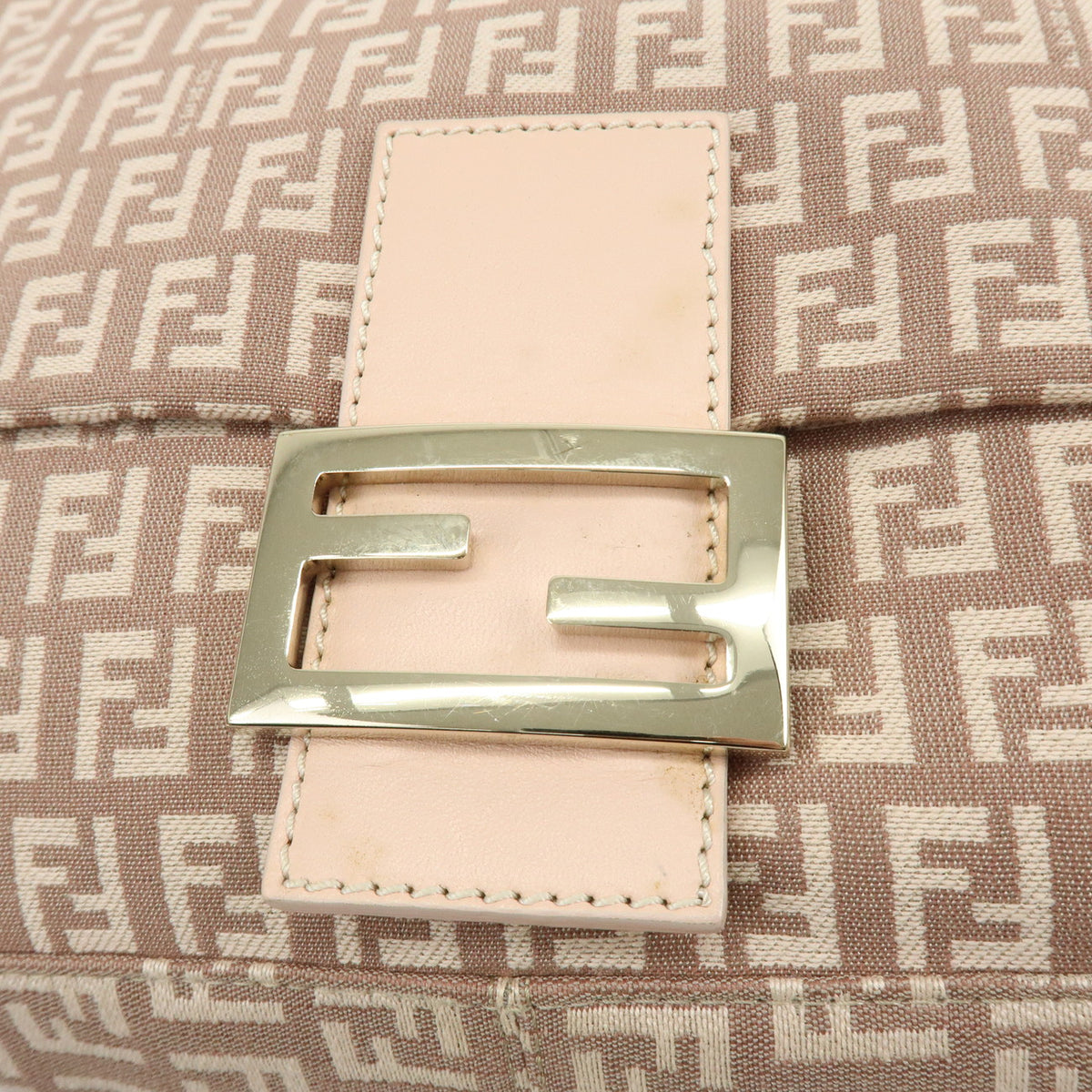 FENDI Mamma Baguette Zucchino Canvas Leather Shoulder Bag Pink 8BR001