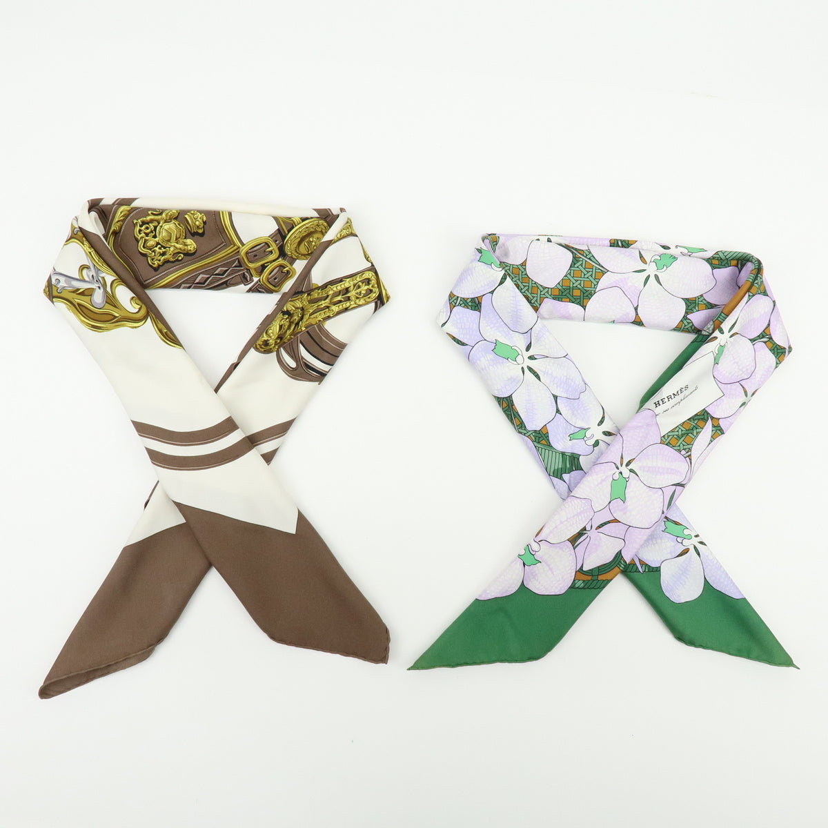 HERMES Carre 90 Lot of 2 Silk 100% Scarf Touvenirs Asie BRIDES de GALA