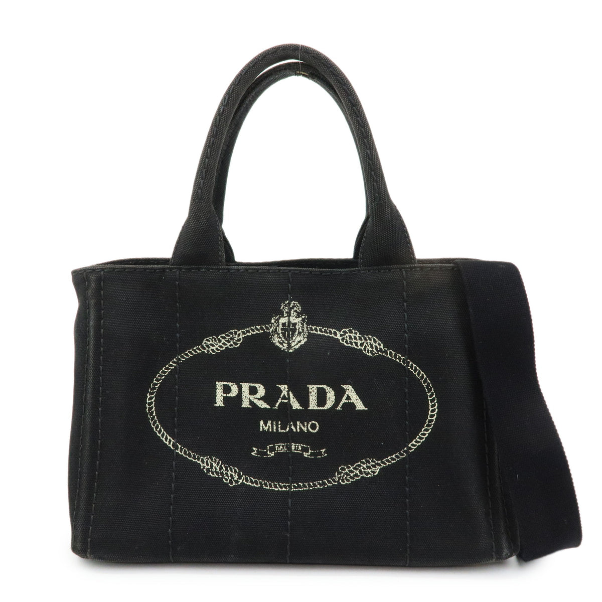 PRADA Triangle Logo Canapa Mini 2Way Bag Hand Shoulder Bag Black B2439G