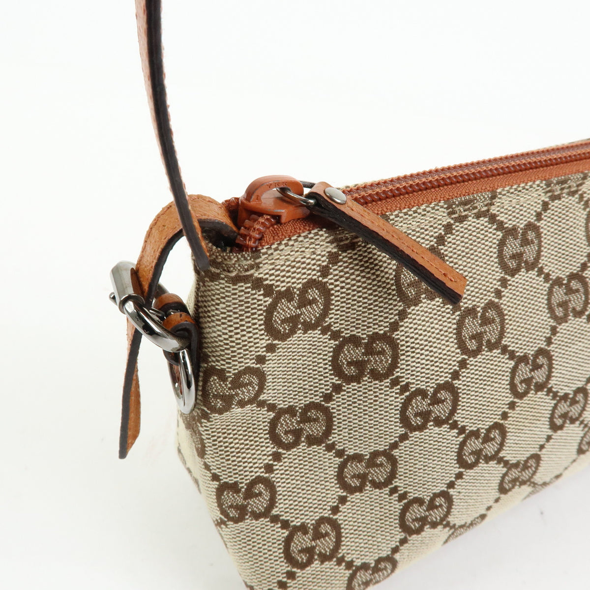 GUCCI GG Canvas Leather Accessory Pouch Hand Bag Brown 103399