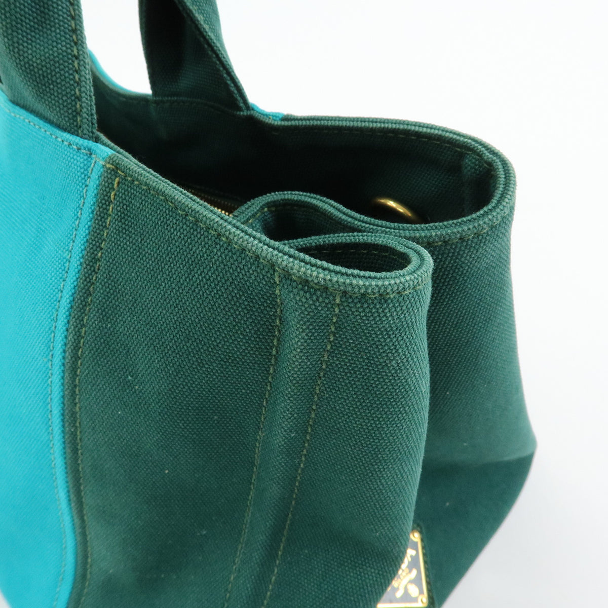 PRADA Logo Canapa Triangle Logo 2Way Tote Hand Bag  Green Blue BN2642