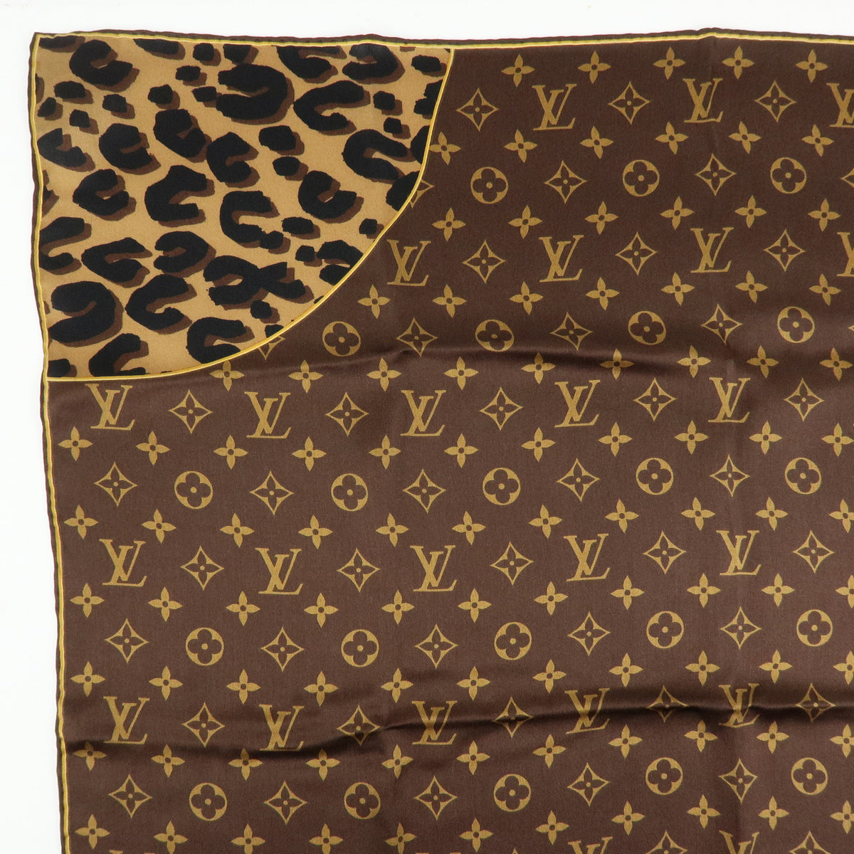 Louis Vuitton Carre Monogram Leopard Silk 100% Scarf Brown M72124