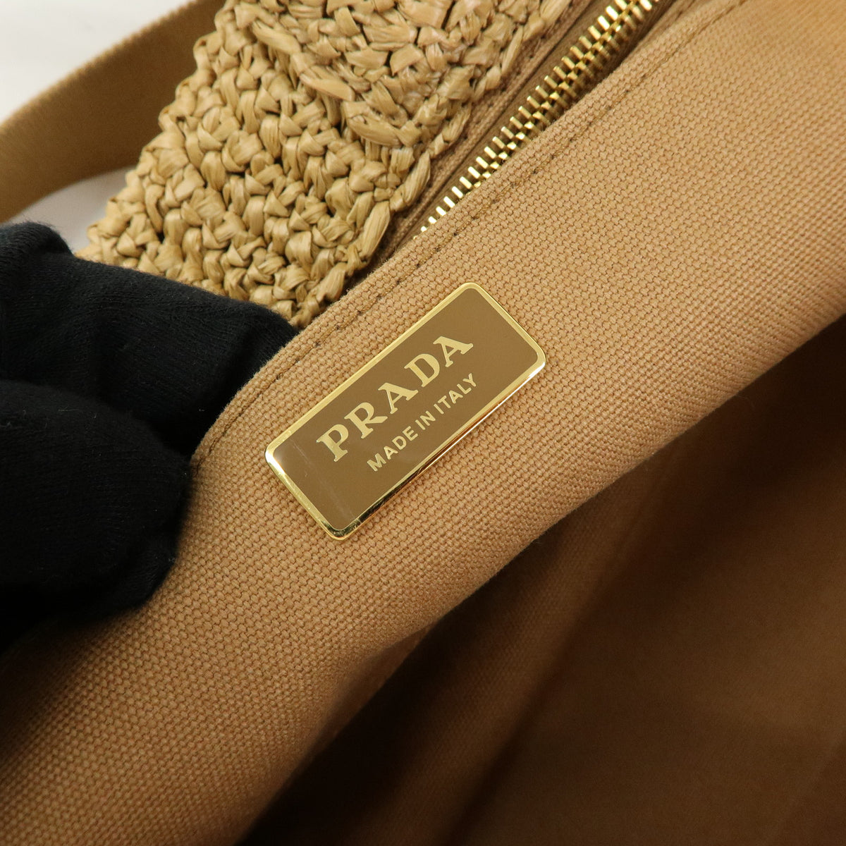PRADA Canapa Triangle Logo Tricot Raffia 2Way Bag Camel Orange 1BG153