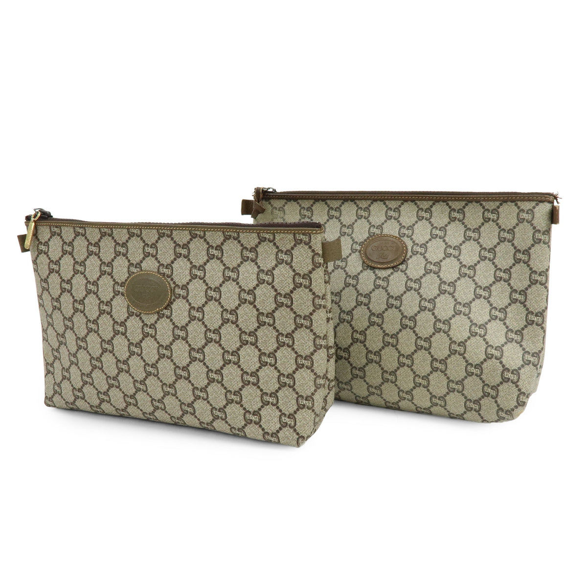 GUCCI Lot of 2 GG Plus Leather Clutch Bag Pouch Brown 39677-3/40272-8