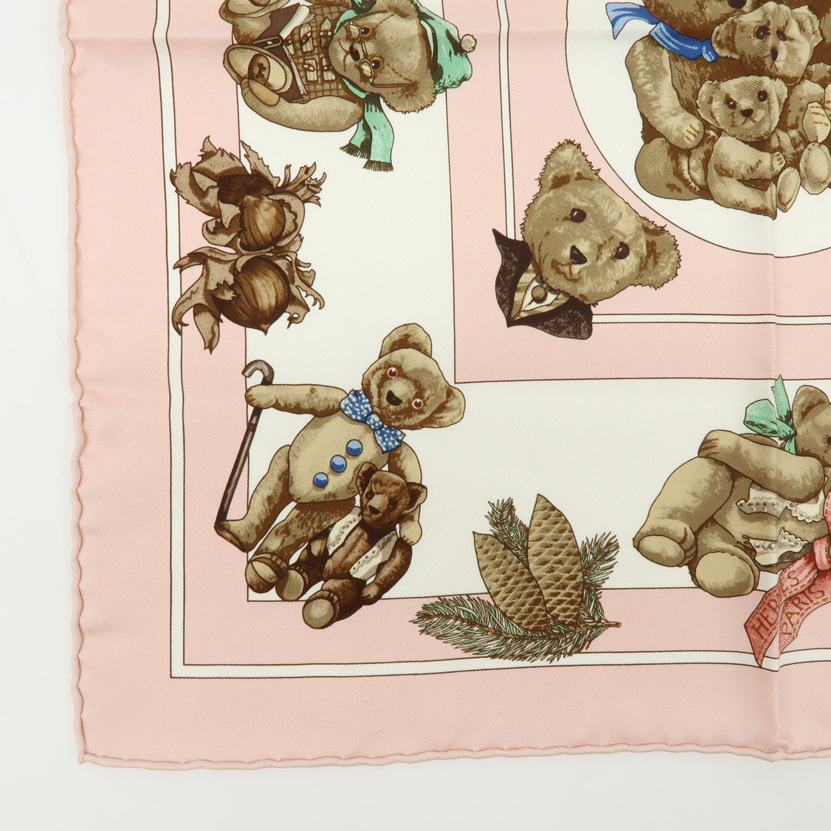 HERMES Carre 45 Lot of 2 Silk 100% Scarf Light Pink Light Green Brown